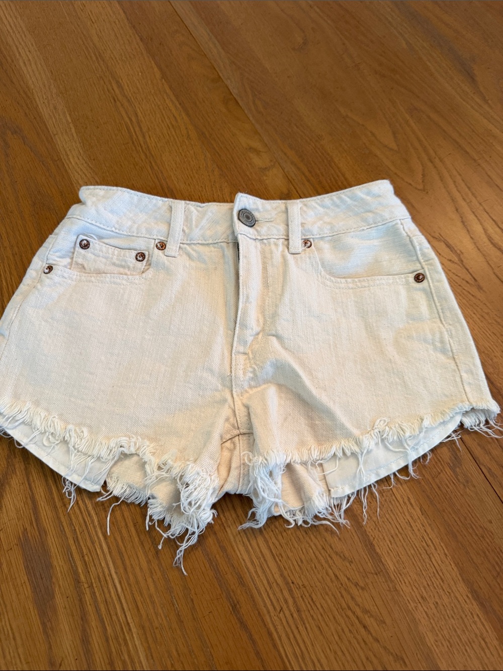 American Eagle Outfitters Cream Frayed Hem Denim Shorts